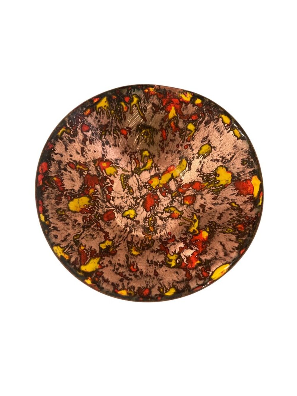 Mid Century Modern Enamel Copper Bowl Orange Yellow